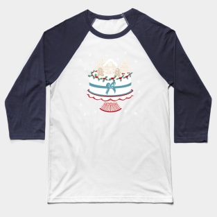 Vintage Christmas Cake with Gingerbread Decorations on a Red Cake Stand Baseball T-Shirt